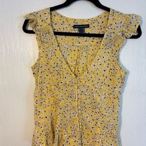 French Connection Yellow Floral Blouse Cap Sleeves W/Matching Belt